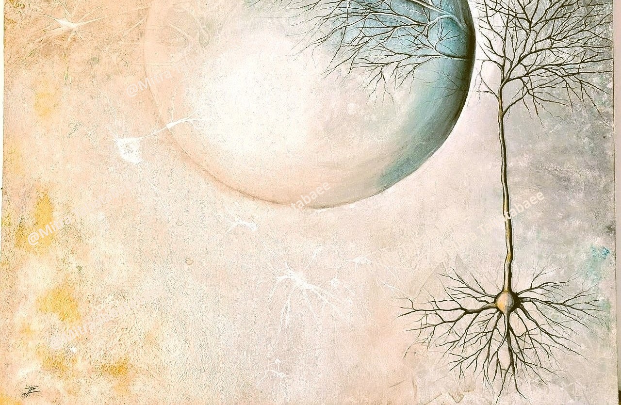Arborization, original mixed media artwork inspired by neurons and astrocytes